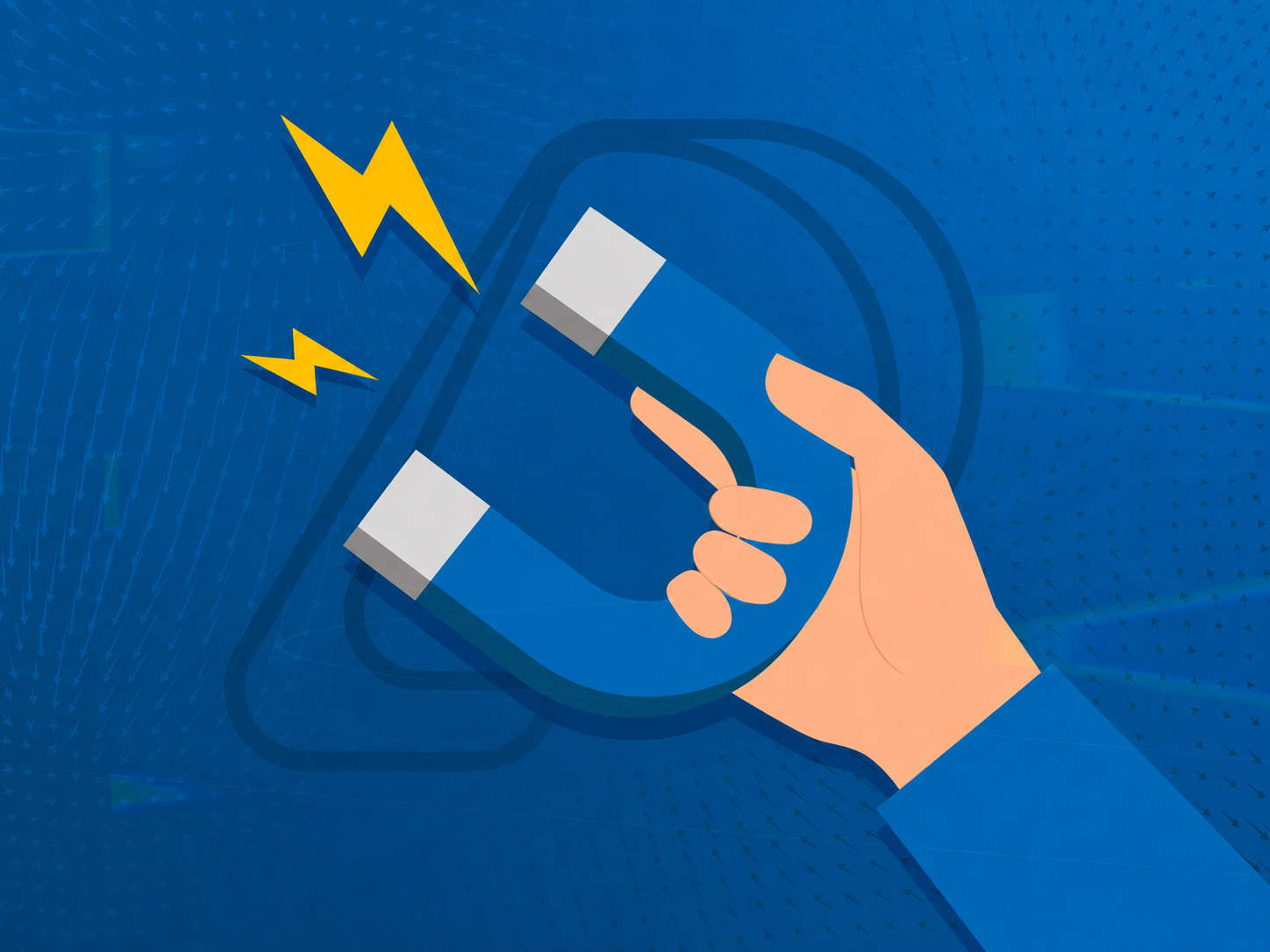 Ilustração de um grande imã atraindo leads para um sistema de inbound marketing